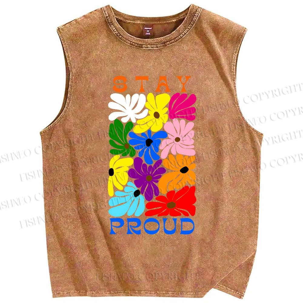 Unisex Stay Proud Printed Washed Tank Top