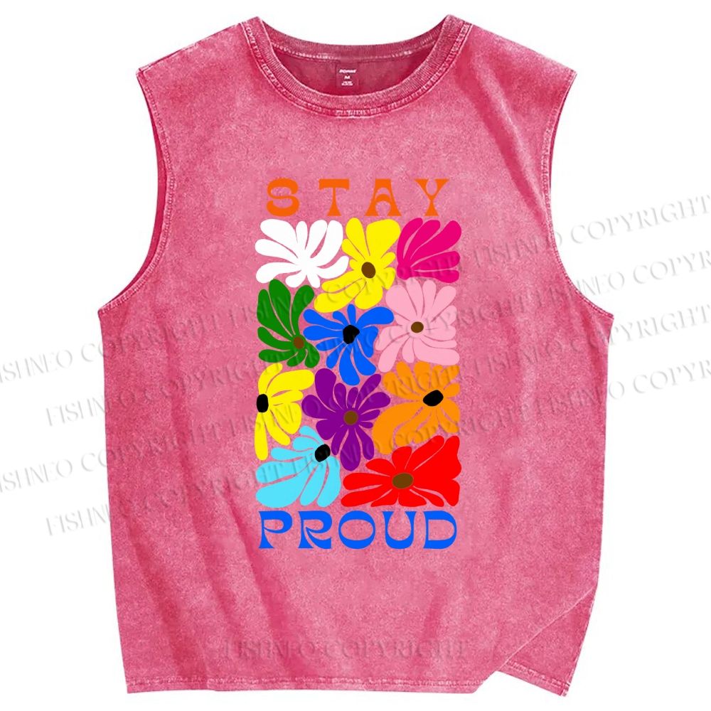 Unisex Stay Proud Printed Washed Tank Top