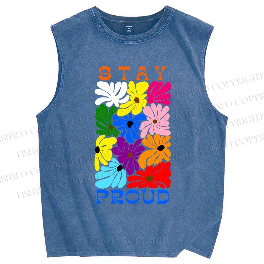 Unisex Stay Proud Printed Washed Tank Top