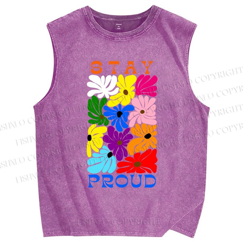 Unisex Stay Proud Printed Washed Tank Top