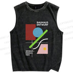 Unisex Bauhaus Geometric Art Printed Washed Tank Top