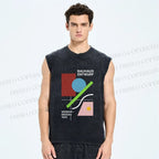 Unisex Bauhaus Geometric Art Printed Washed Tank Top