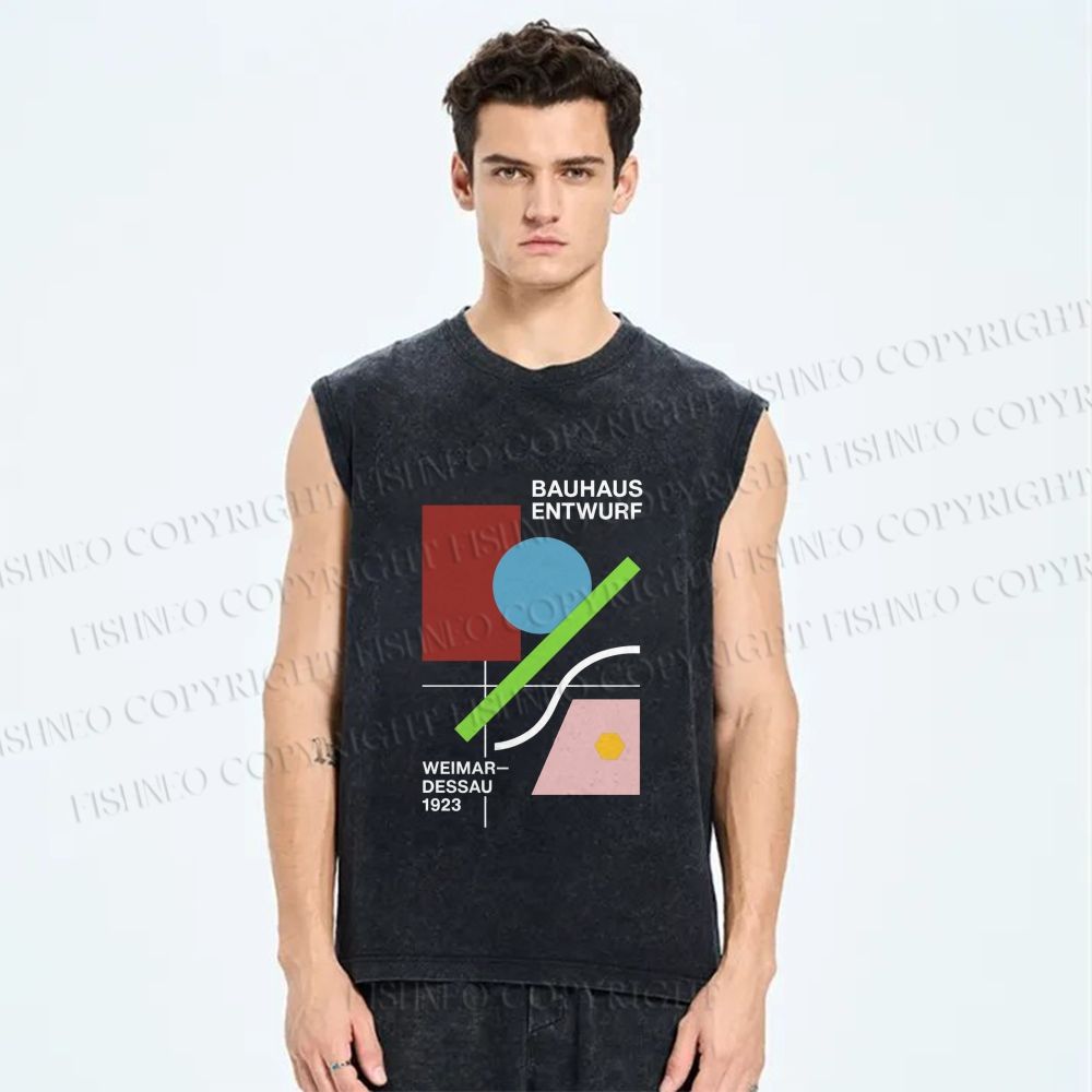 Unisex Bauhaus Geometric Art Printed Washed Tank Top