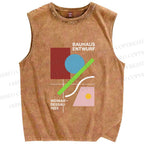 Unisex Bauhaus Geometric Art Printed Washed Tank Top