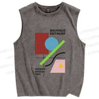 Unisex Bauhaus Geometric Art Printed Washed Tank Top