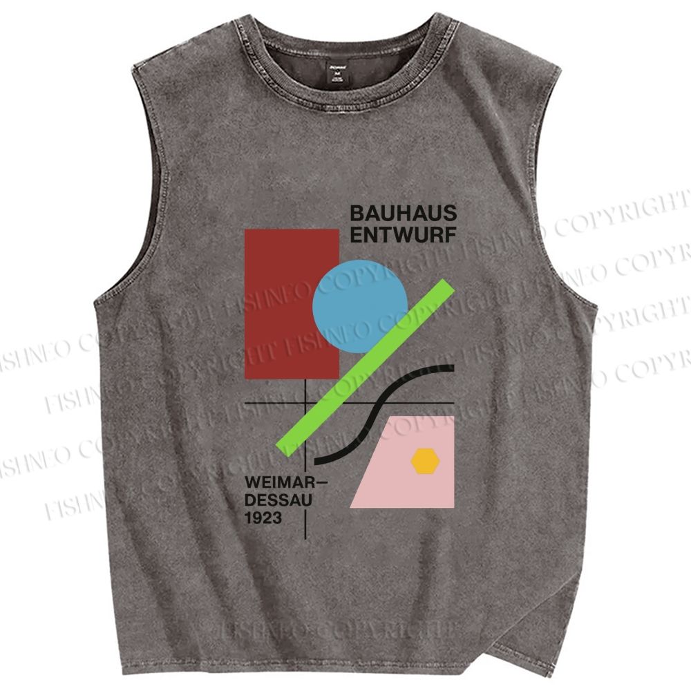 Unisex Bauhaus Geometric Art Printed Washed Tank Top