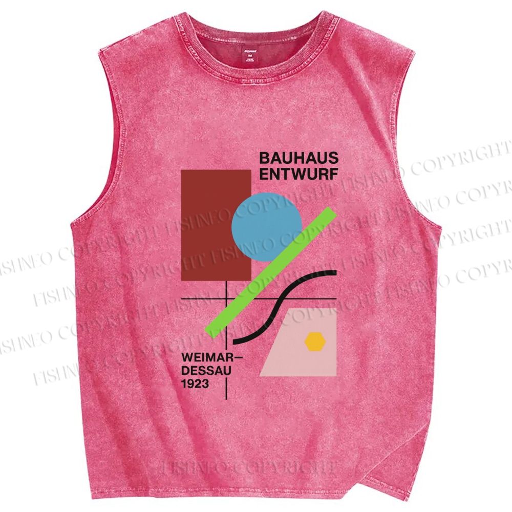 Unisex Bauhaus Geometric Art Printed Washed Tank Top