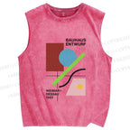 Unisex Bauhaus Geometric Art Printed Washed Tank Top