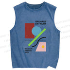 Unisex Bauhaus Geometric Art Printed Washed Tank Top