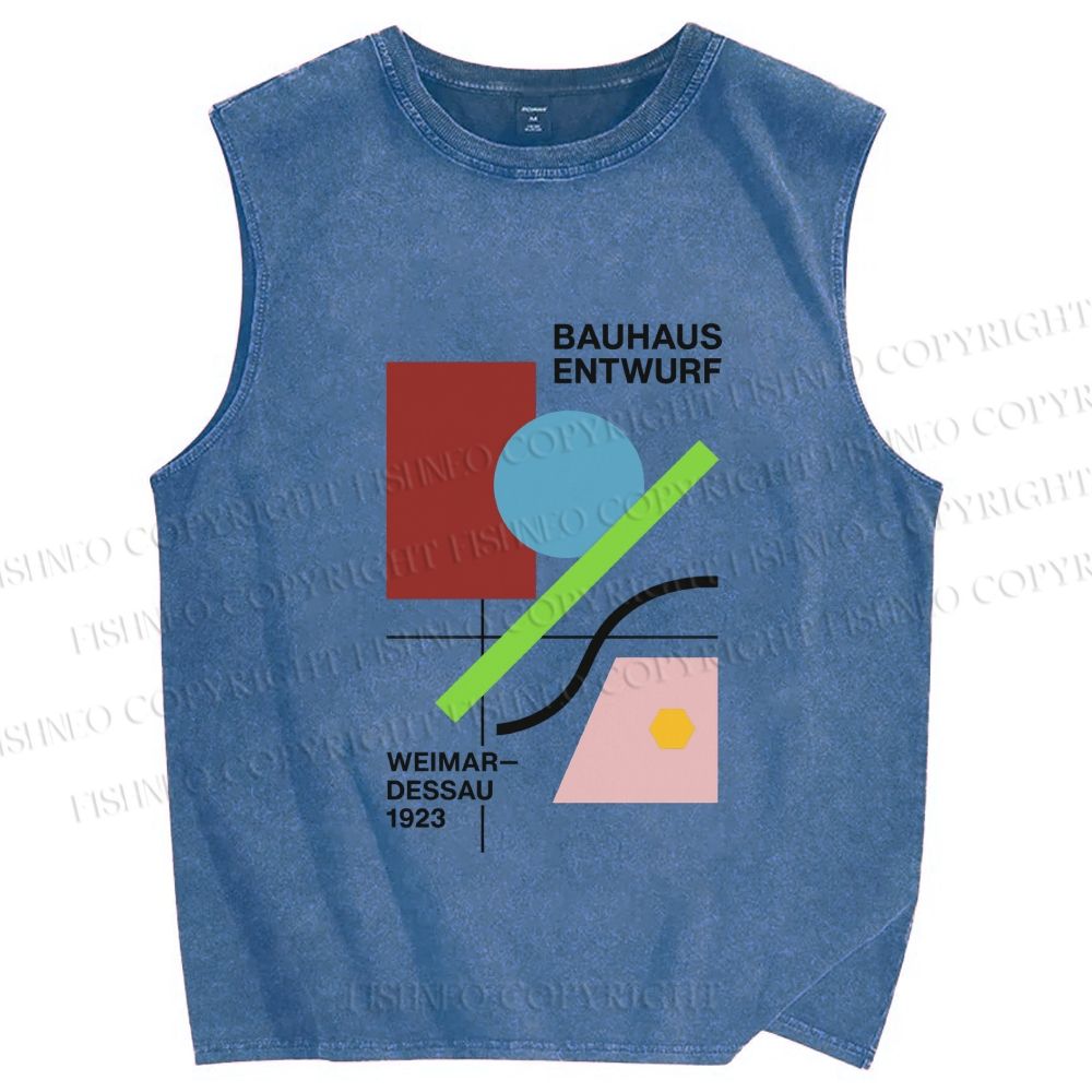 Unisex Bauhaus Geometric Art Printed Washed Tank Top
