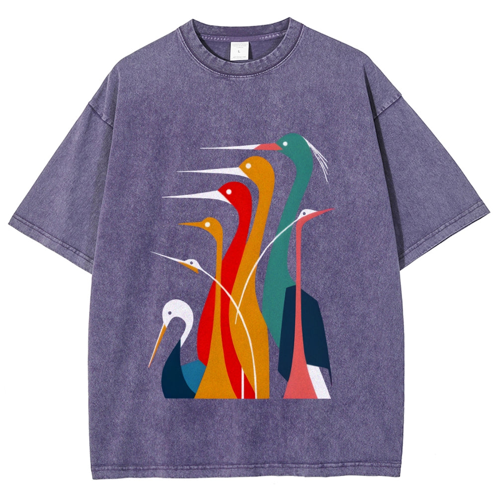 Various Types Of Cranes Vintage Washed T-shirt