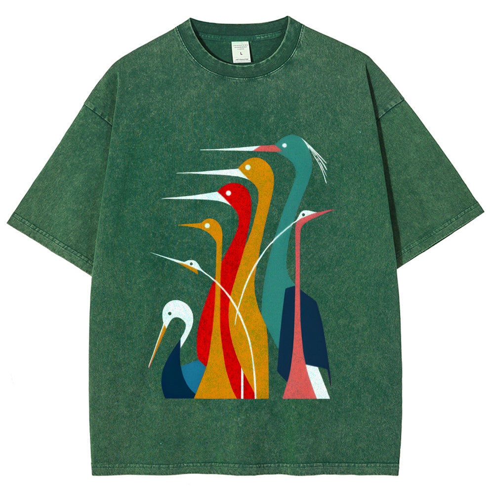 Various Types Of Cranes Vintage Washed T-shirt