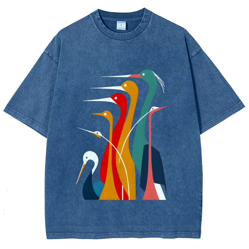 Various Types Of Cranes Vintage Washed T-shirt