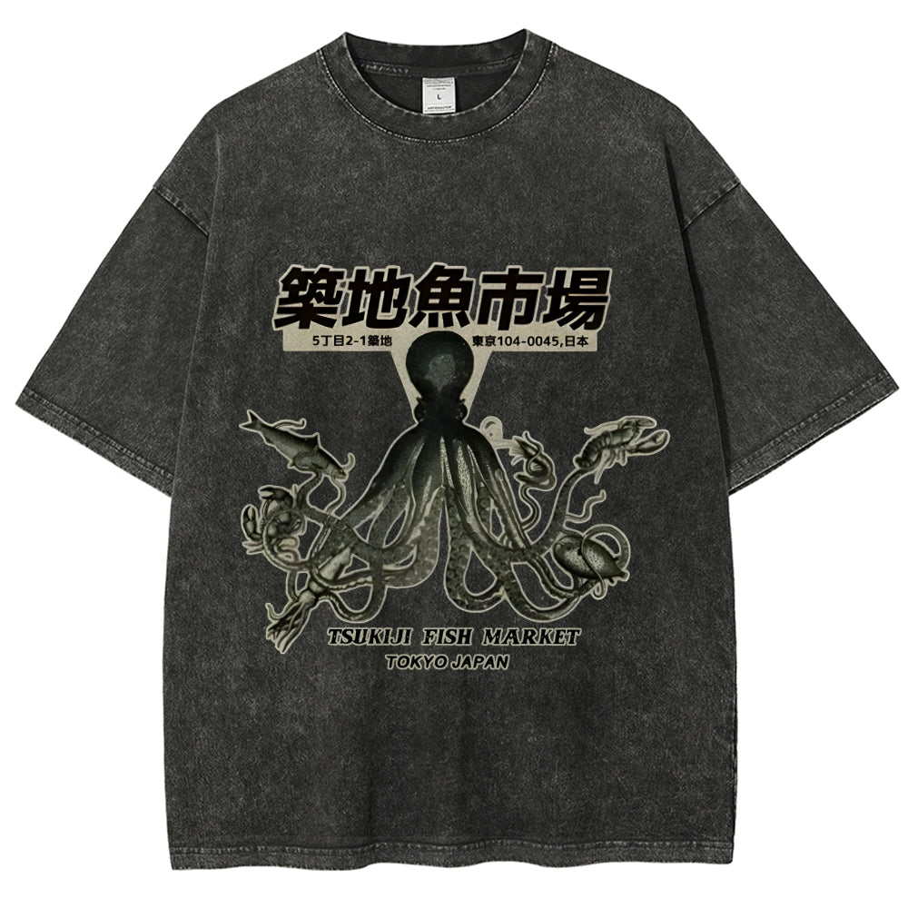 Tsukiji Fish Market Washed T-Shirt