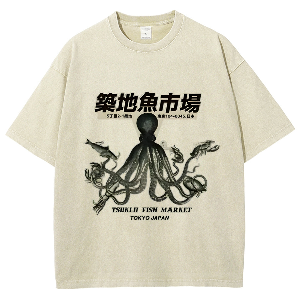 Tsukiji Fish Market Washed T-Shirt
