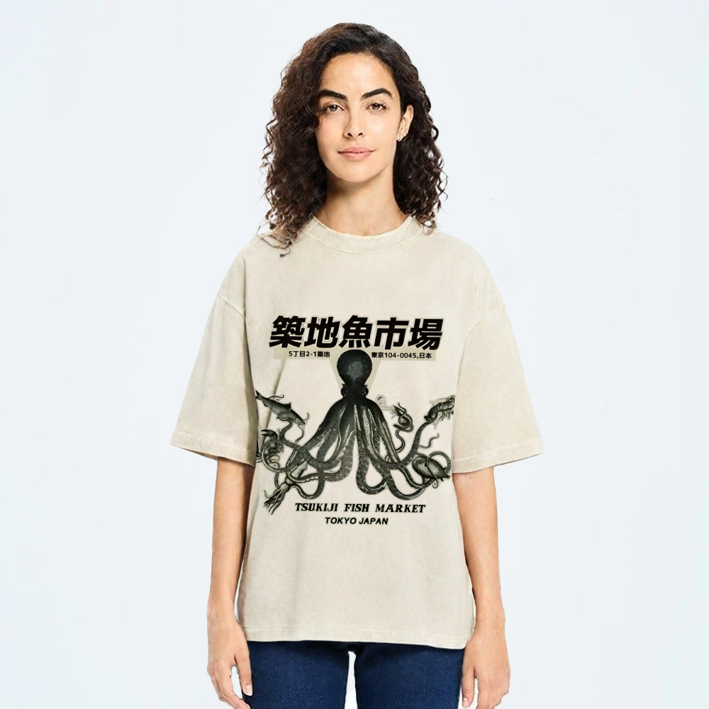 Tsukiji Fish Market Washed T-Shirt