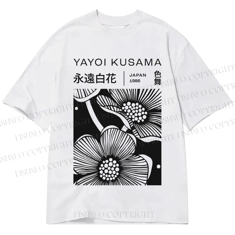 Unisex Classic Cotton Yayoi Kusama Black Flower Printed T-shirt