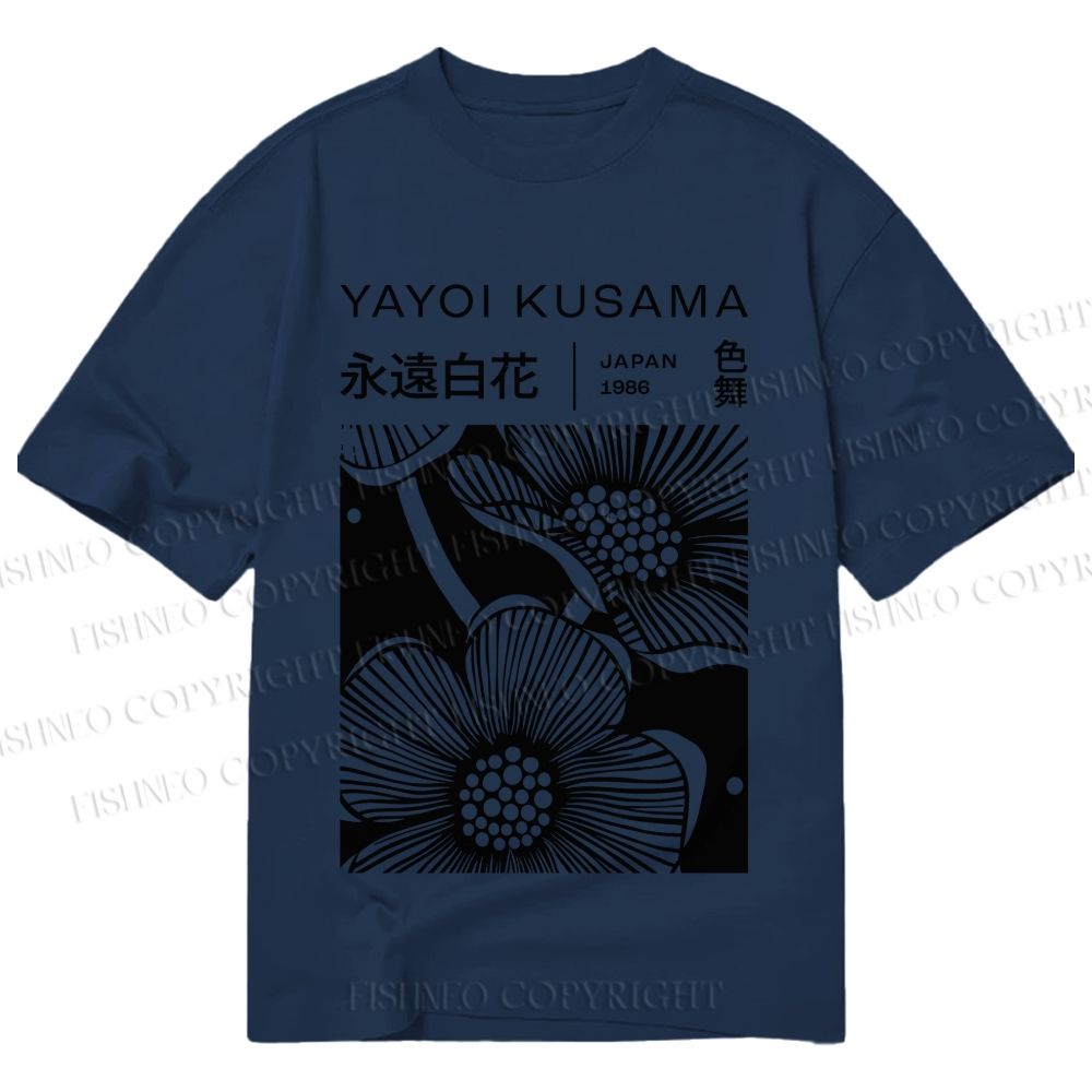 Unisex Classic Cotton Yayoi Kusama Black Flower Printed T-shirt