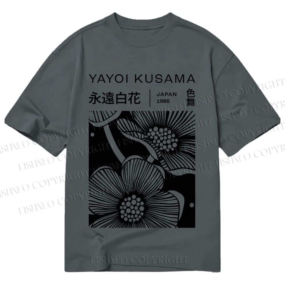 Unisex Classic Cotton Yayoi Kusama Black Flower Printed T-shirt