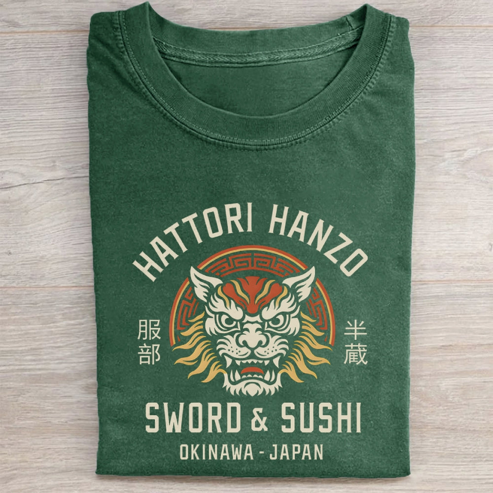 Unisex Hattori Lion Printed Washed Folded T-shirt