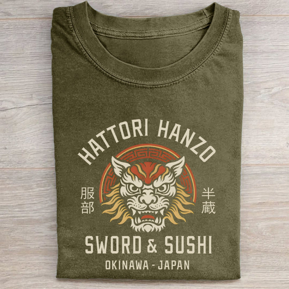Unisex Hattori Lion Printed Washed Folded T-shirt
