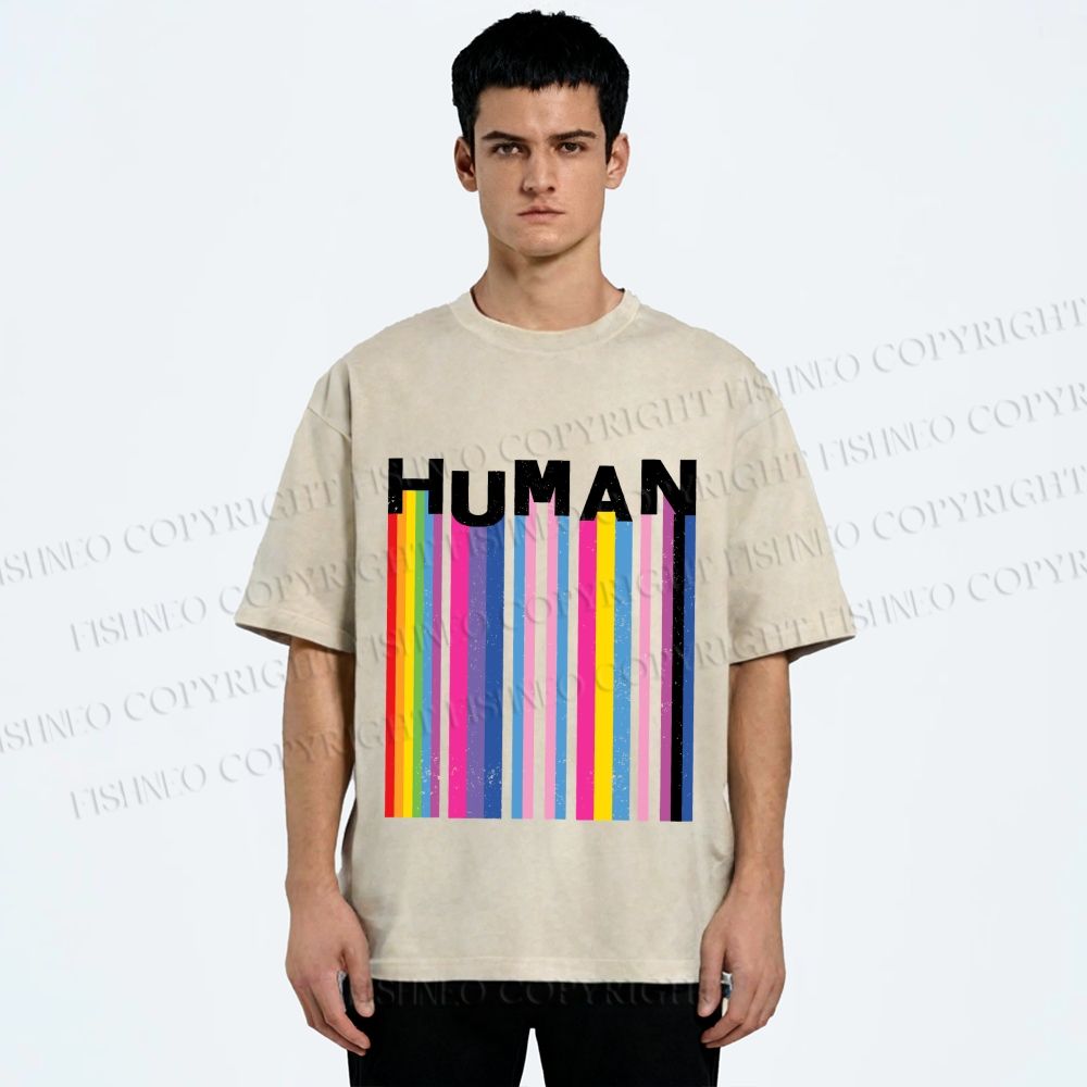 Unisex Pride Human Printed Washed Tee