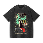 Unisex Bad Cat Printed Washed Tee