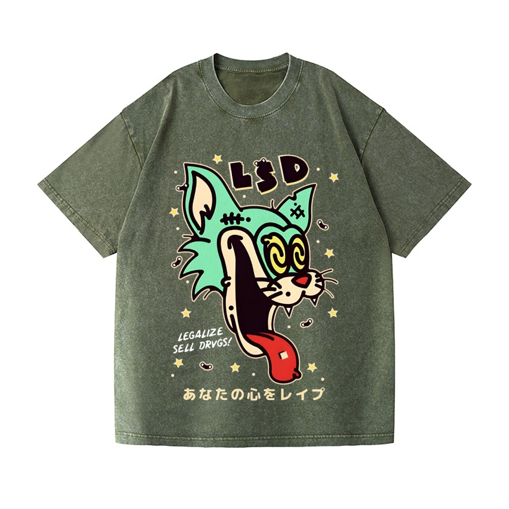 Unisex Bad Cat Printed Washed Tee