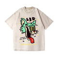 Unisex Bad Cat Printed Washed Tee
