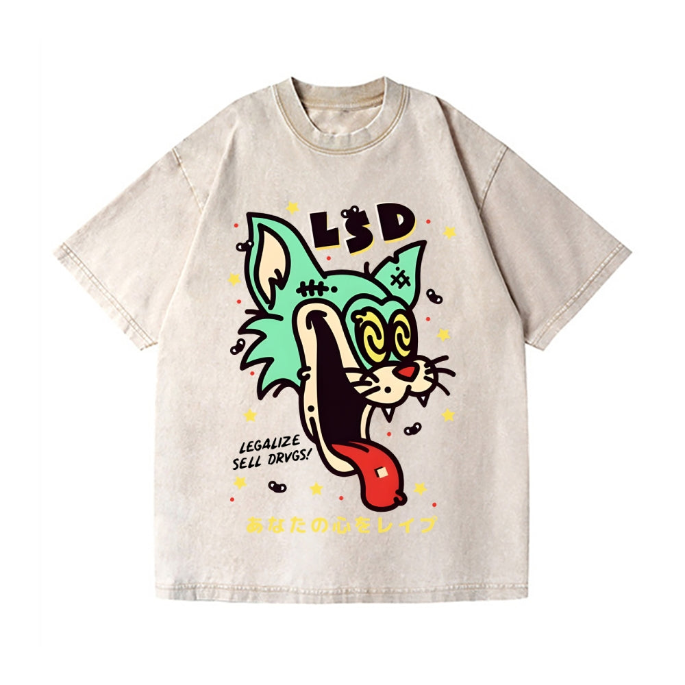 Unisex Bad Cat Printed Washed Tee