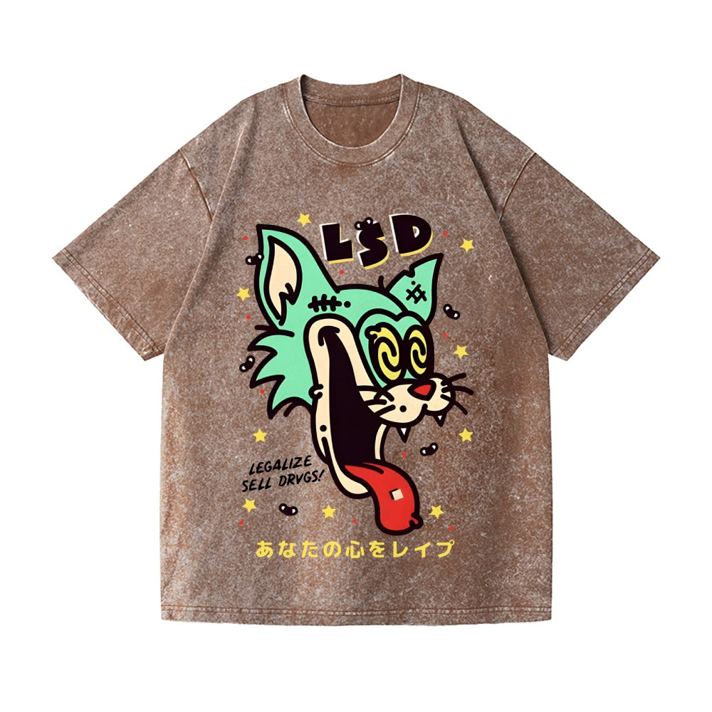 Unisex Bad Cat Printed Washed Tee
