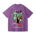 Unisex Bad Cat Printed Washed Tee