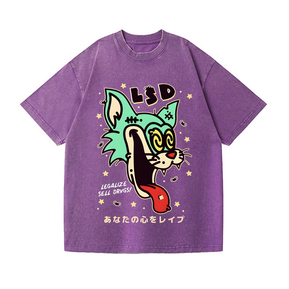 Unisex Bad Cat Printed Washed Tee