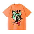 Unisex Bad Cat Printed Washed Tee