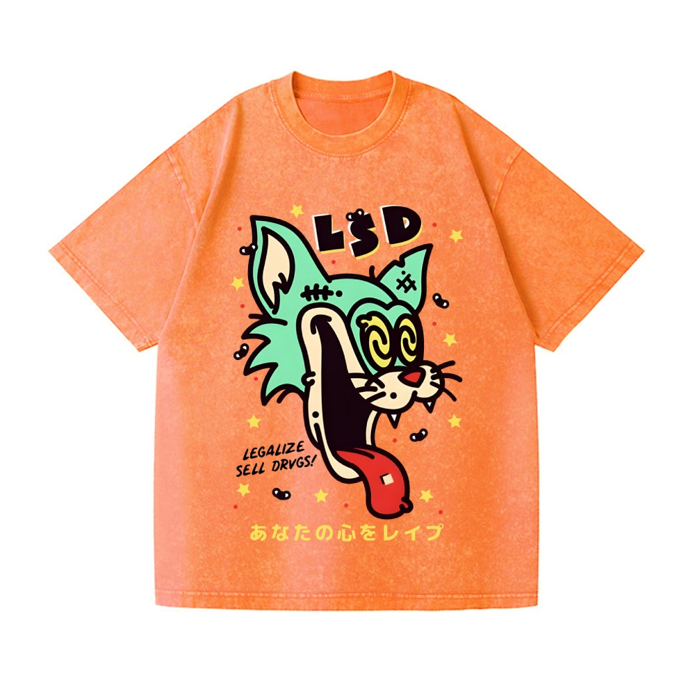 Unisex Bad Cat Printed Washed Tee