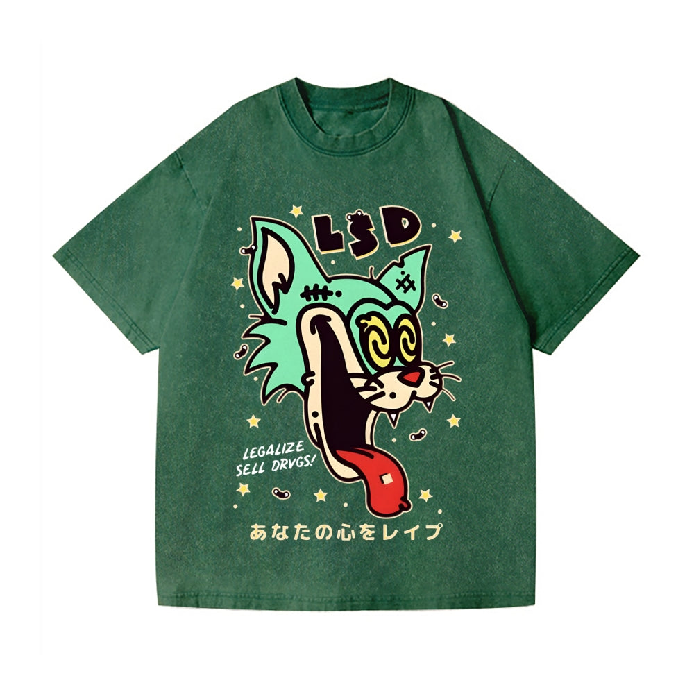 Unisex Bad Cat Printed Washed Tee