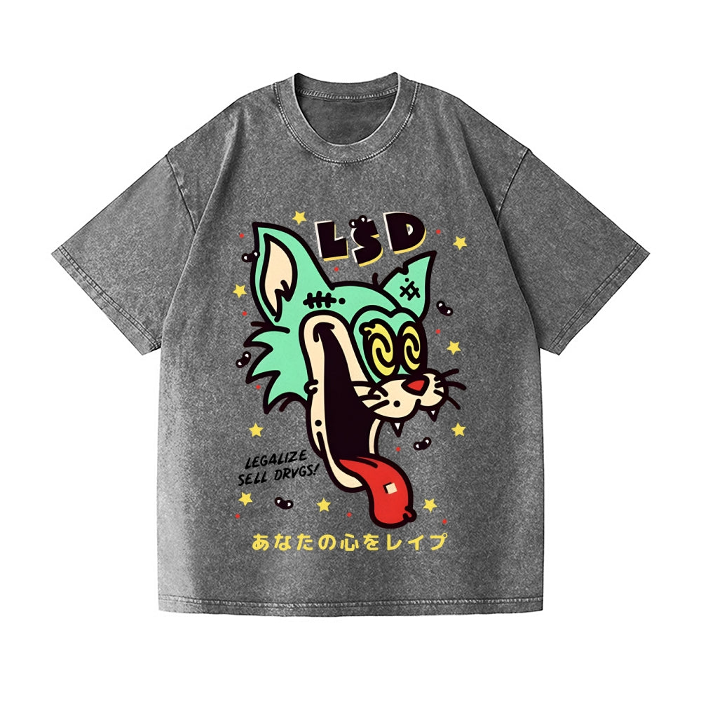 Unisex Bad Cat Printed Washed Tee