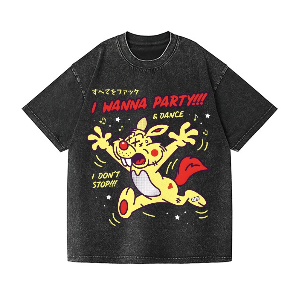 Unisex Rabbit Printed Washed Tee