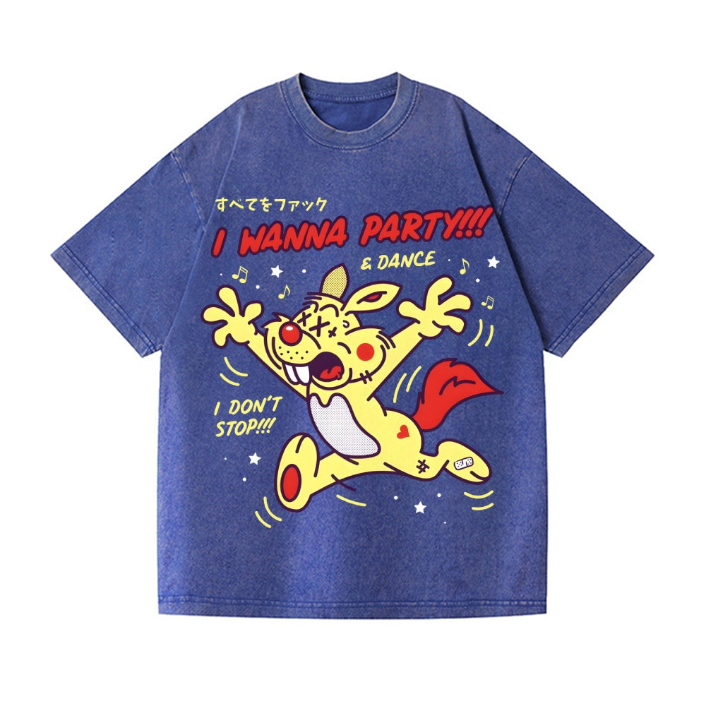Unisex Rabbit Printed Washed Tee