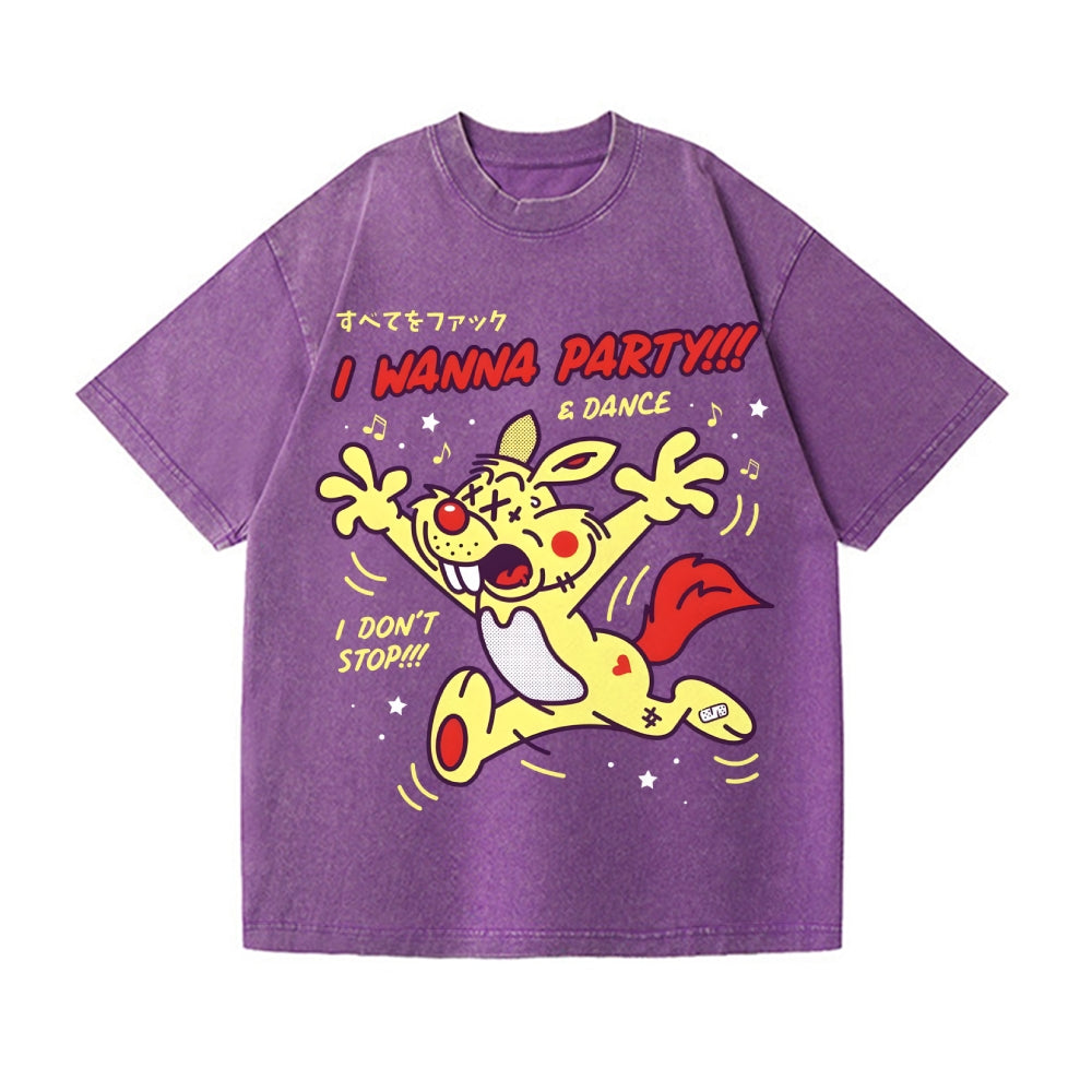 Unisex Rabbit Printed Washed Tee