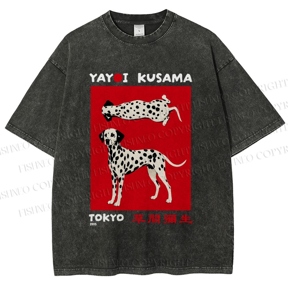 Unisex Yayoi Kusama Style Dalmatians Printed Washed Tee