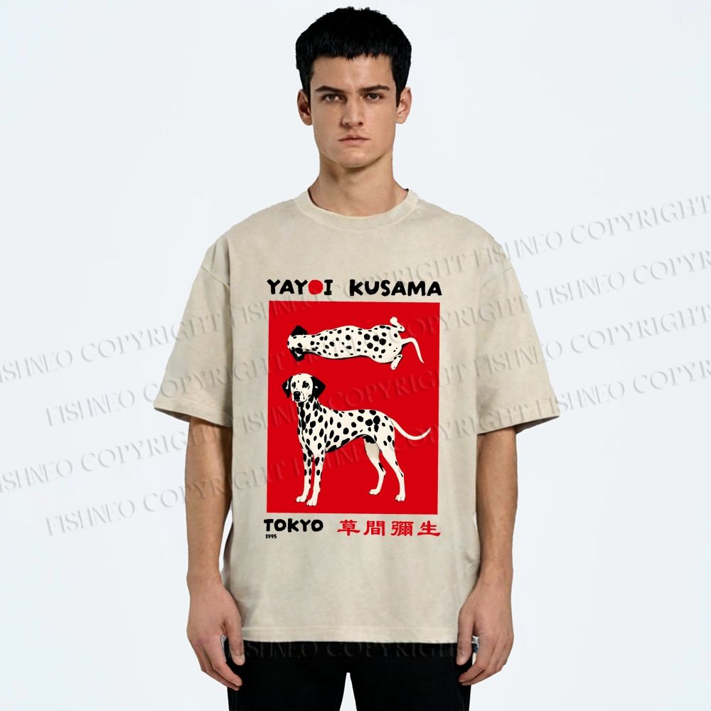 Unisex Yayoi Kusama Style Dalmatians Printed Washed Tee