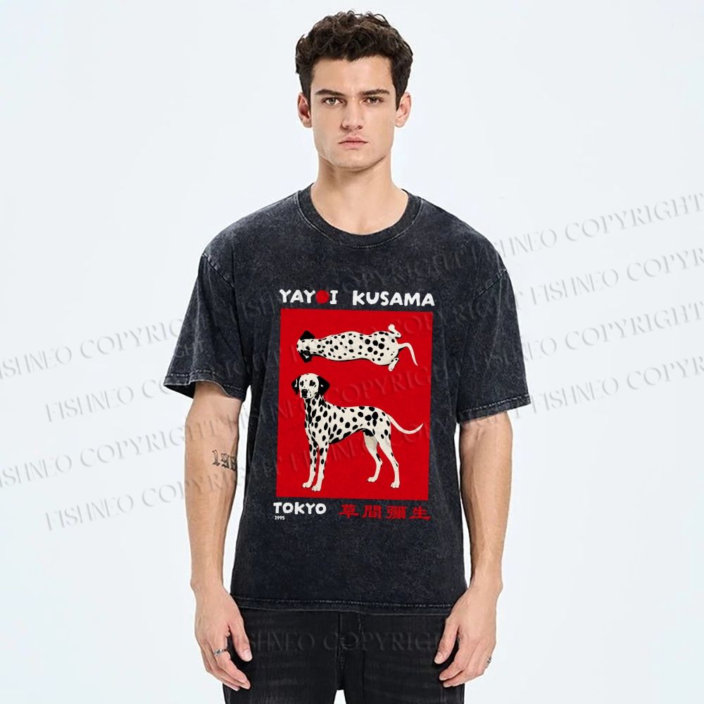 Unisex Yayoi Kusama Style Dalmatians Printed Washed Tee