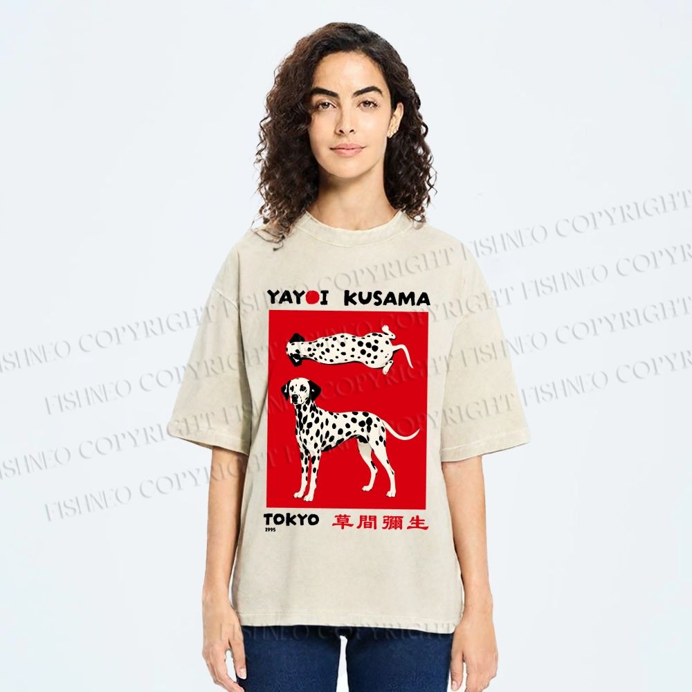 Unisex Yayoi Kusama Style Dalmatians Printed Washed Tee