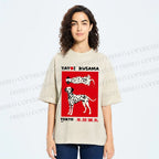 Unisex Yayoi Kusama Style Dalmatians Printed Washed Tee