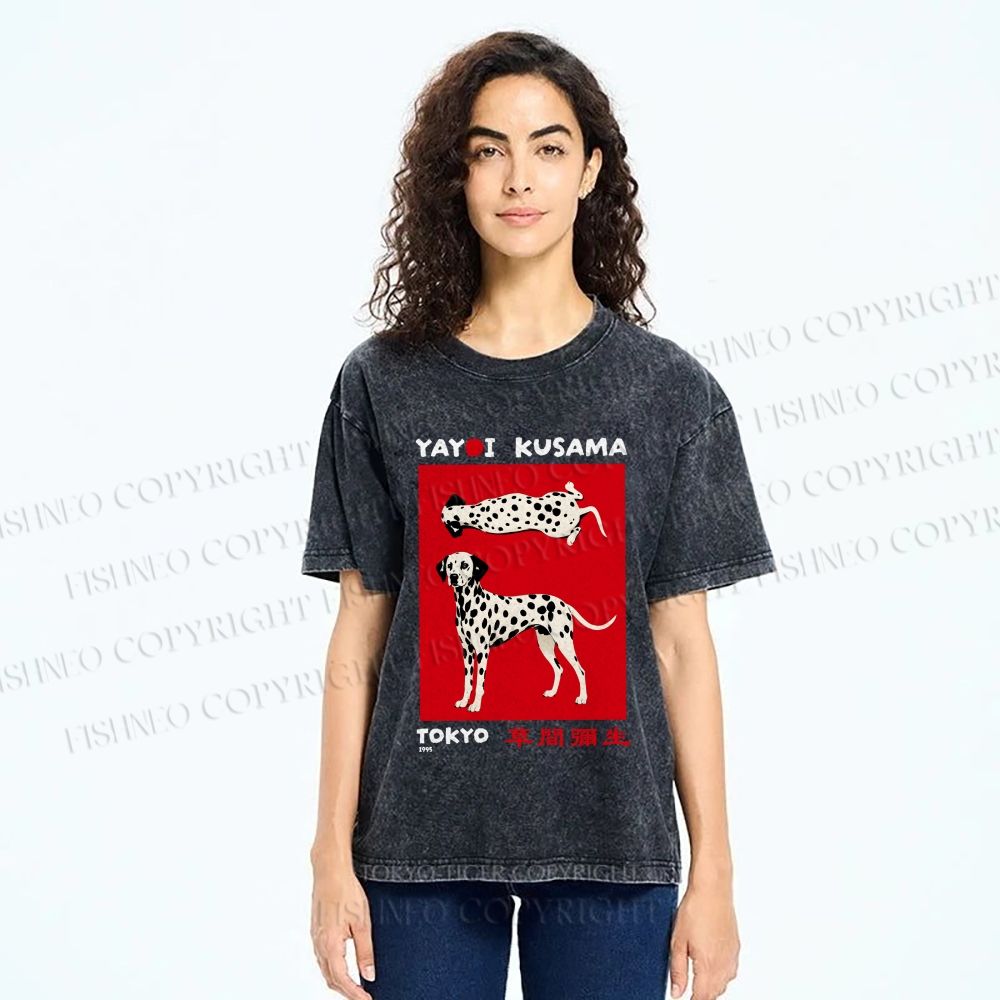 Unisex Yayoi Kusama Style Dalmatians Printed Washed Tee