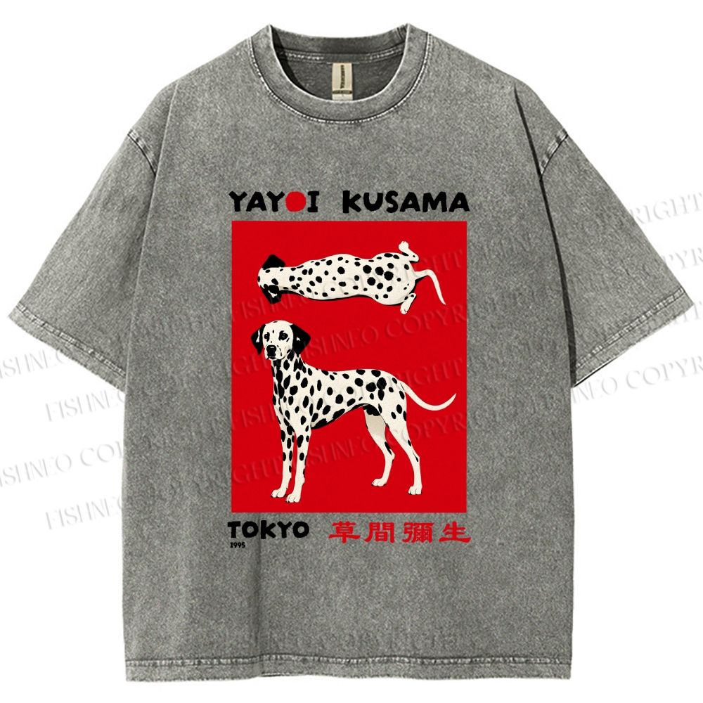 Unisex Yayoi Kusama Style Dalmatians Printed Washed Tee