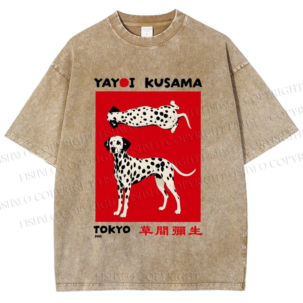 Unisex Yayoi Kusama Style Dalmatians Printed Washed Tee