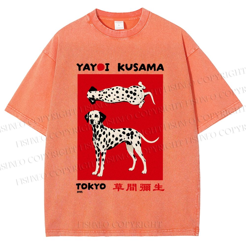 Unisex Yayoi Kusama Style Dalmatians Printed Washed Tee