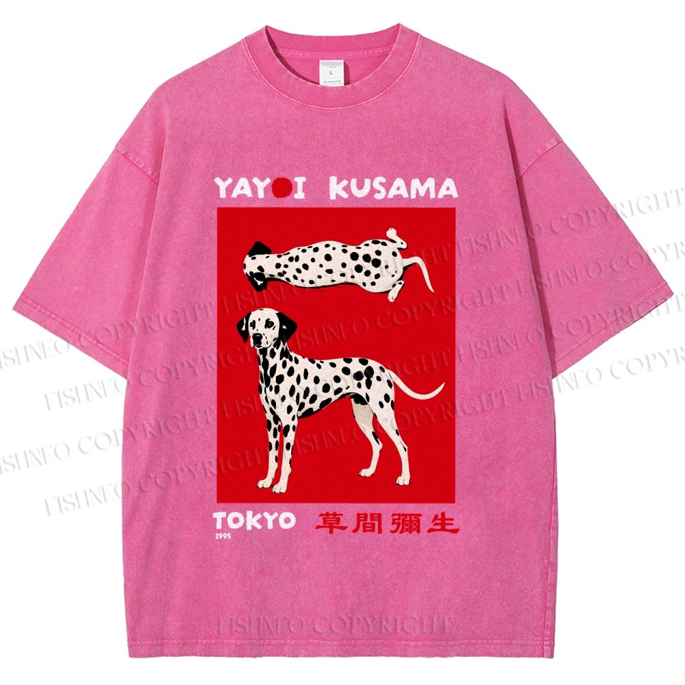 Unisex Yayoi Kusama Style Dalmatians Printed Washed Tee